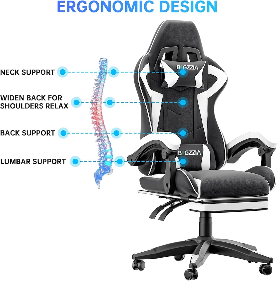 image 1 of Rattantree Ergonomic Gaming Chair with Footrest & Lumbar Cushion