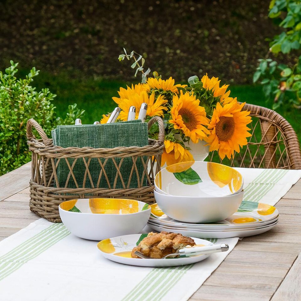 image 1 of Lemon Fresh 10 Piece Melamine/Plastic Dinner & Side Plates - Set for 5 | Yellow | Set for 5