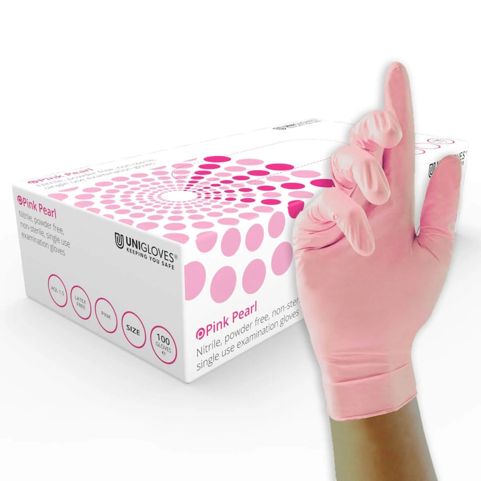 image 1 of Unigloves Pink Pearl Box of 100 Nitrile Gloves Pink | Small
