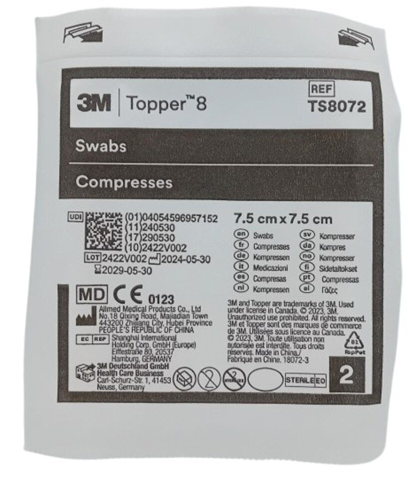 image 1 of Topper 8 Swabs 7.5cm x 7.5cm Box of 50