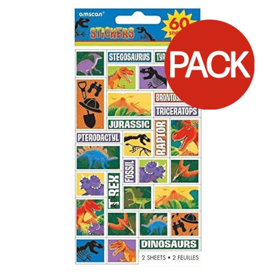 Amscan Prehistoric Dinosaur Stickers (Pack of 60) - Multicoloured - One Size