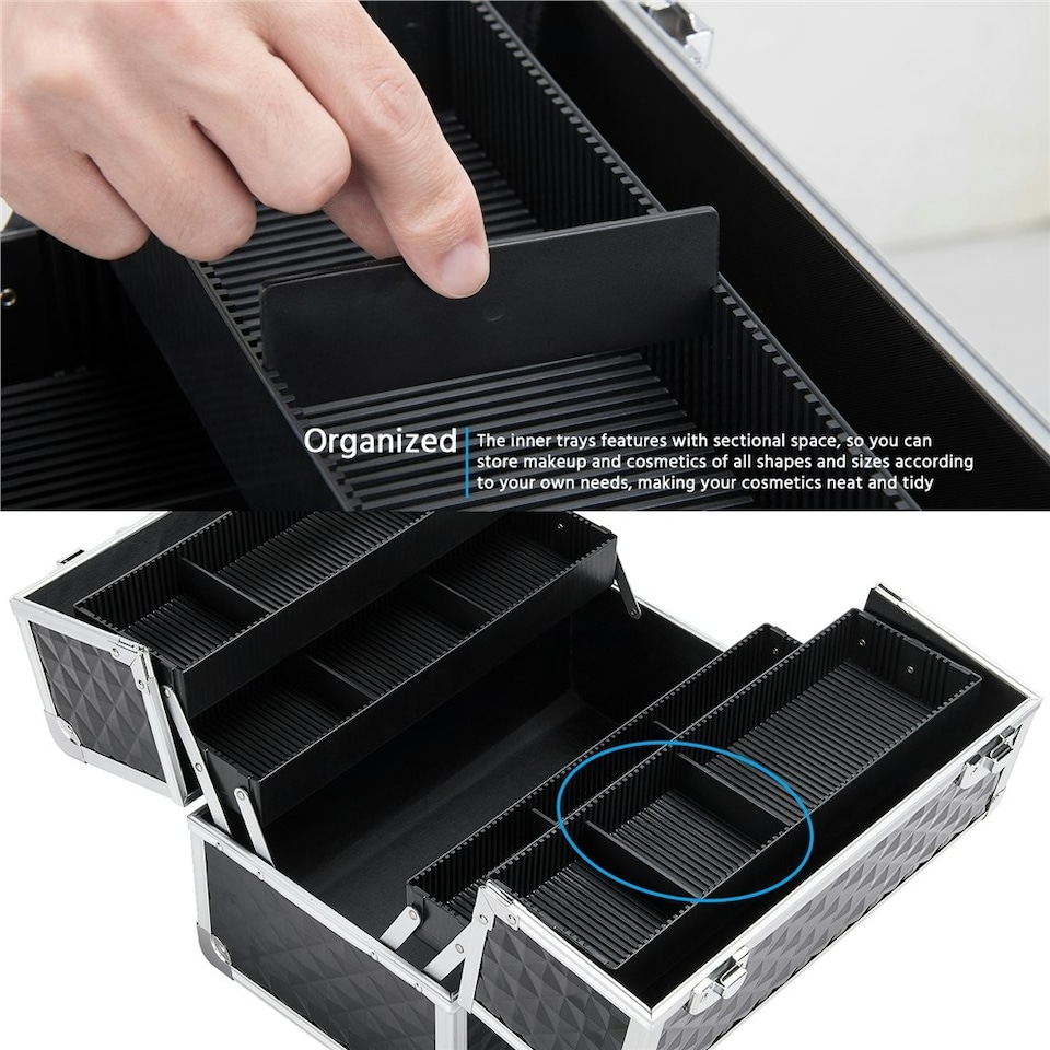 image 1 of Yaheetech Professional Makeup Case with Adjustable Dividers | Black
