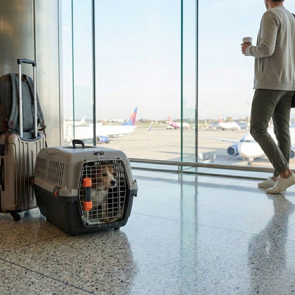 image 1 of Dog Pet Carrier Transporter Cage - Black & Grey - Large