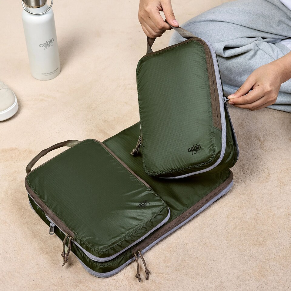 image 1 of CabinZero Ultralight Compression Packing Cube (Medium), Lightweight Space-Saving Travel Organizer | Green | GEORGIAN KHAKI | Medium | 1