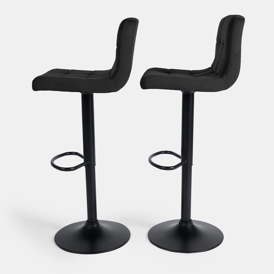 image 1 of OHS 2 x Velvet Swivel Height Adjustable Counter Bar Stools - Black