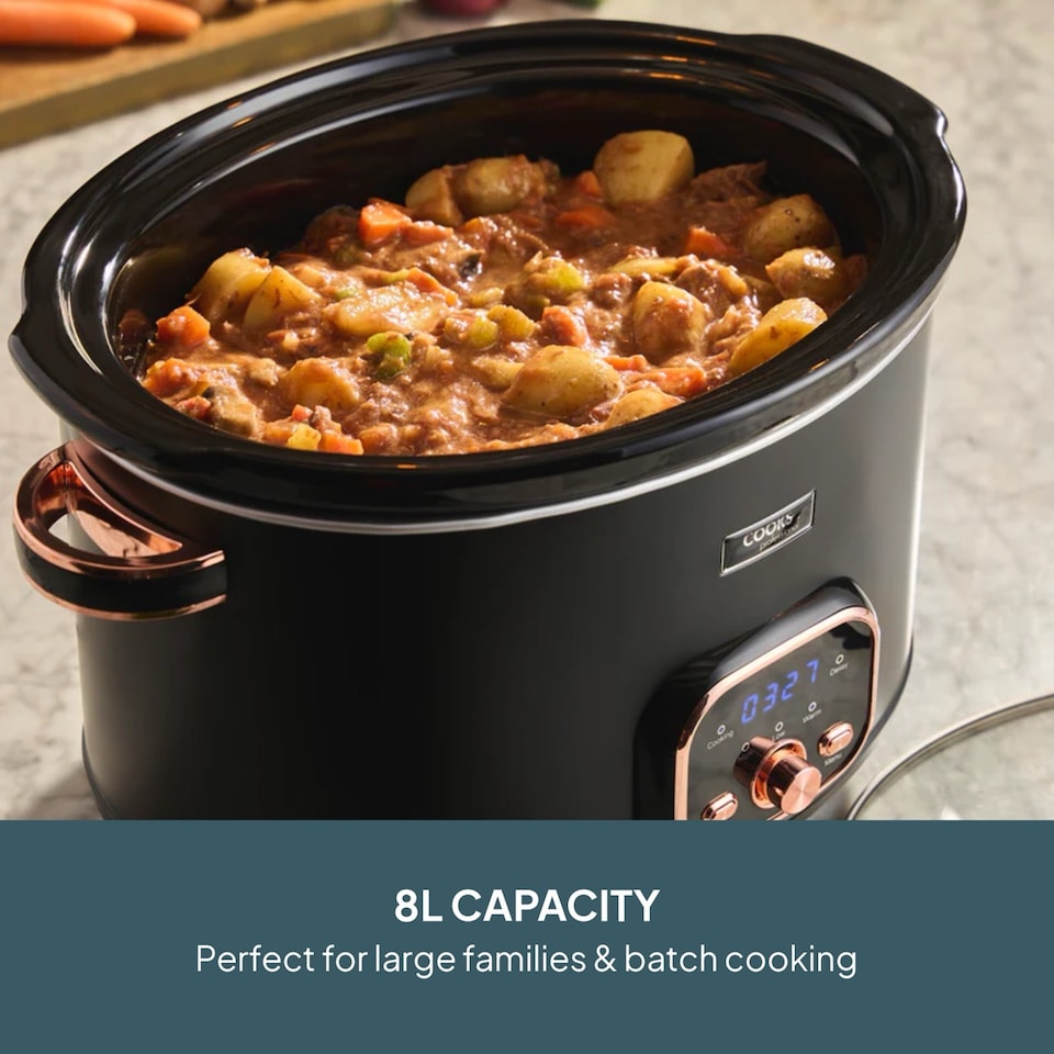 image 1 of Cooks Professional 8L Digital Slow Cooker with Glass Lid | Black | Black & Copper