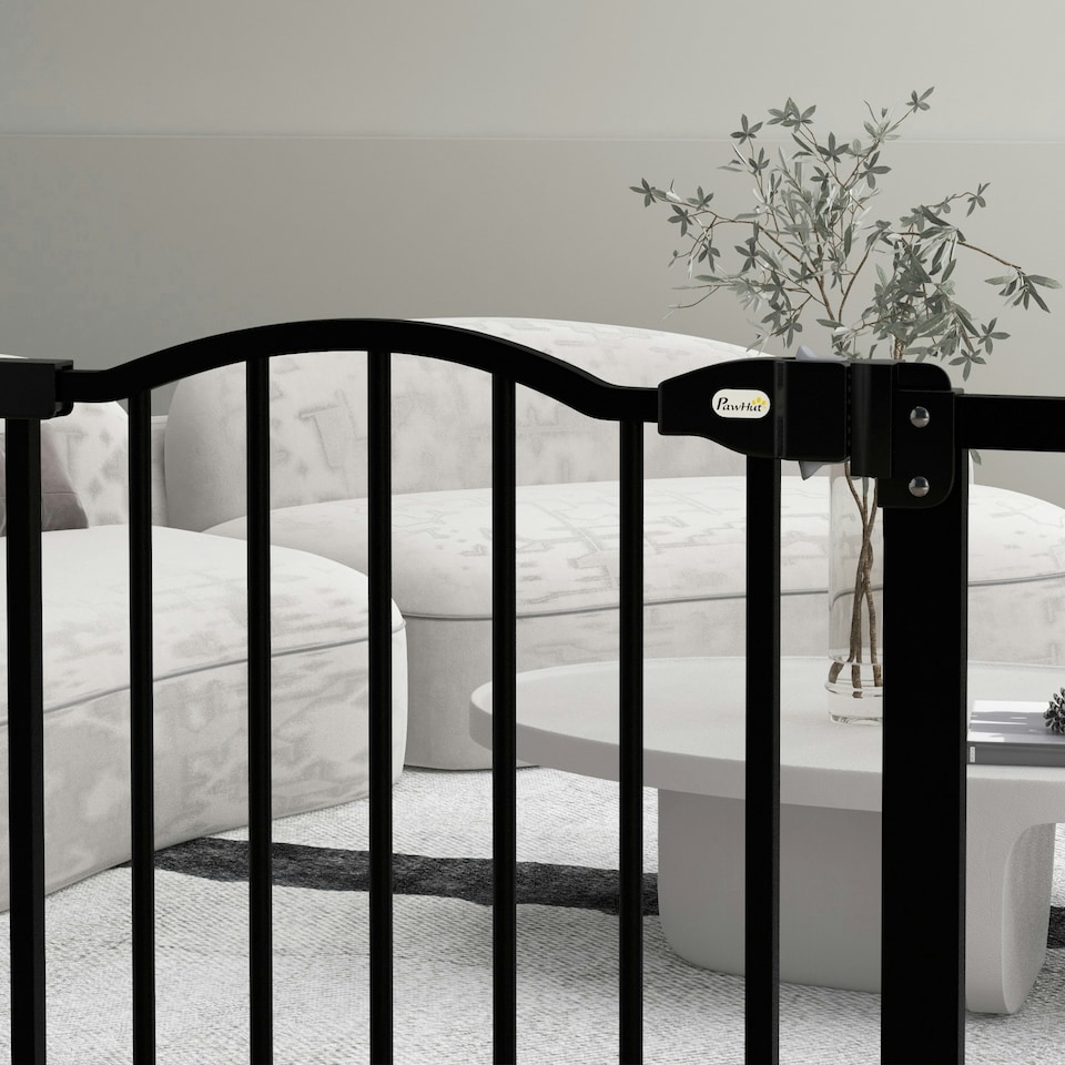 image 1 of PawHut 74-80cm Adjustable Metal Pet Gate Safety Barrier w/ Auto-Close Black