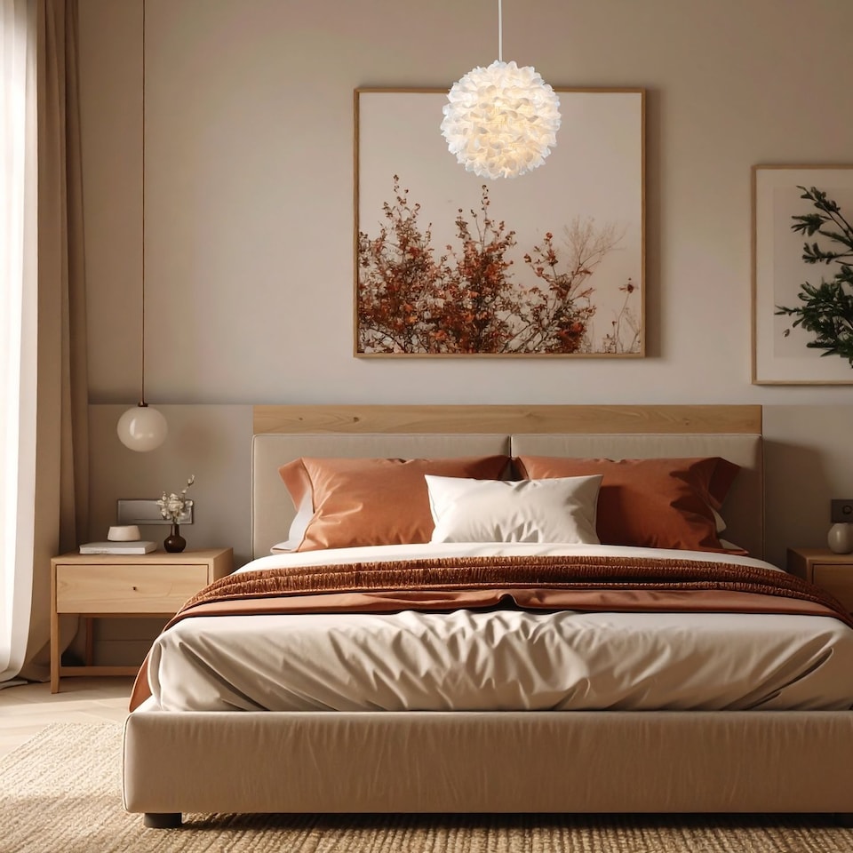 image 1 of Chic Designer 30cm Pendant Light Shade with White Fabric Folded Petals | White | White | 1