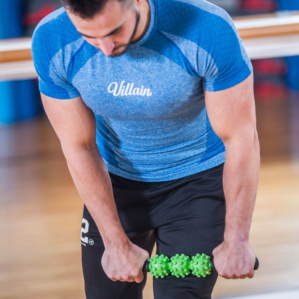 image 1 of Fitness Mad Atom Massage Stick - Atom Nodule Rollers, Steel Core & TPE Handles (Green/Black) | Multi | Green/black | 9483