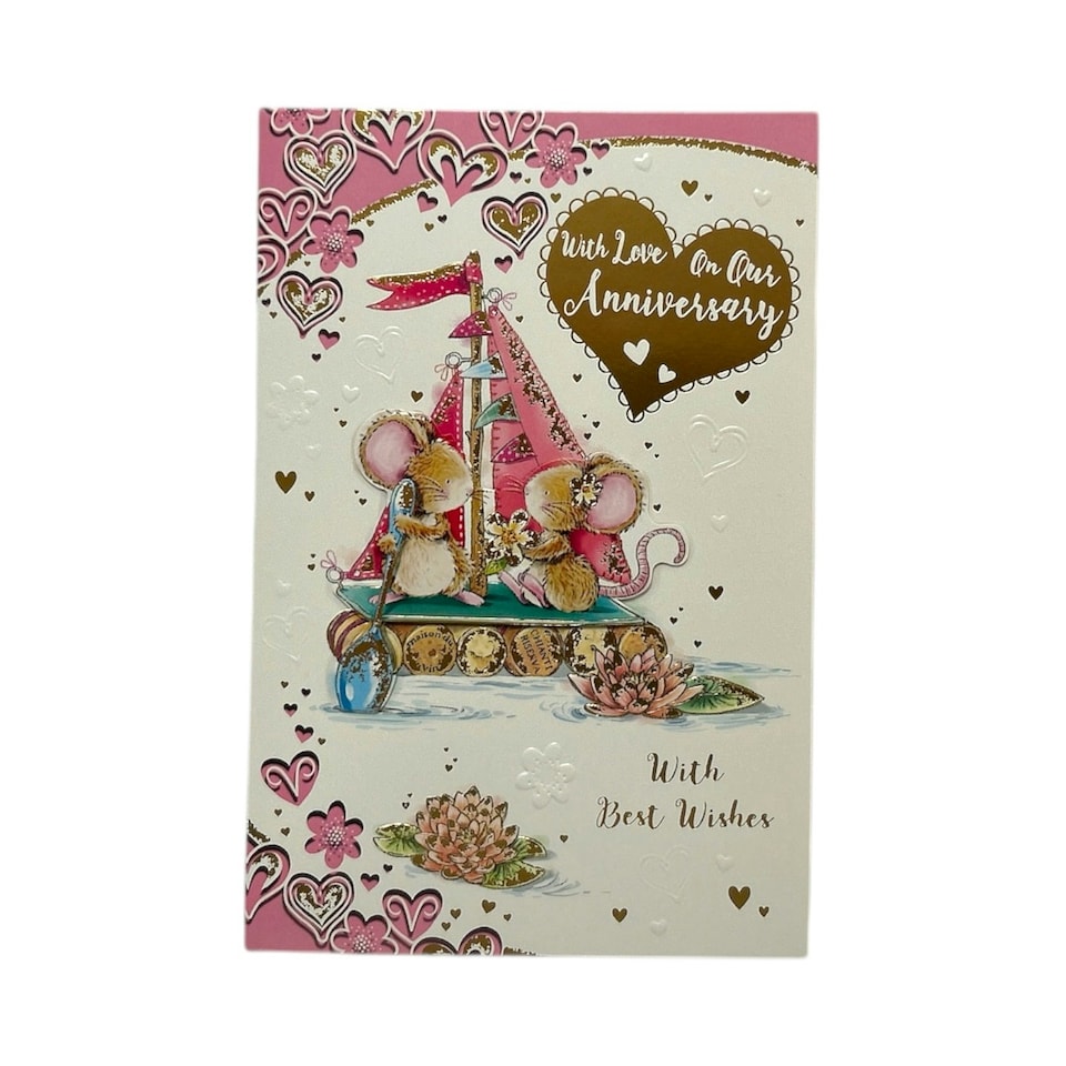 image 1 of On Our Anniversary Yacht and Hearts Design Greeting Card