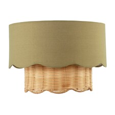 Dark Olive Linen Fabric and Natural Rattan Scallop Pendant Lamp Shade Green