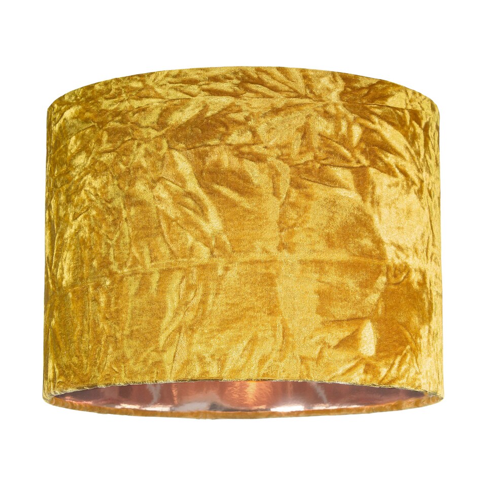 image 1 of Modern Shiny Ochre Crushed Velvet 10 Inch Table-Pendant Shade with Copper Inner | Yellow