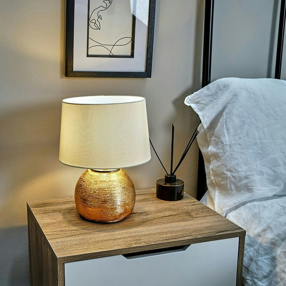 image 1 of ValueLights Modern Metallic Copper Effect Ceramic Table Lamp With Cream Shade