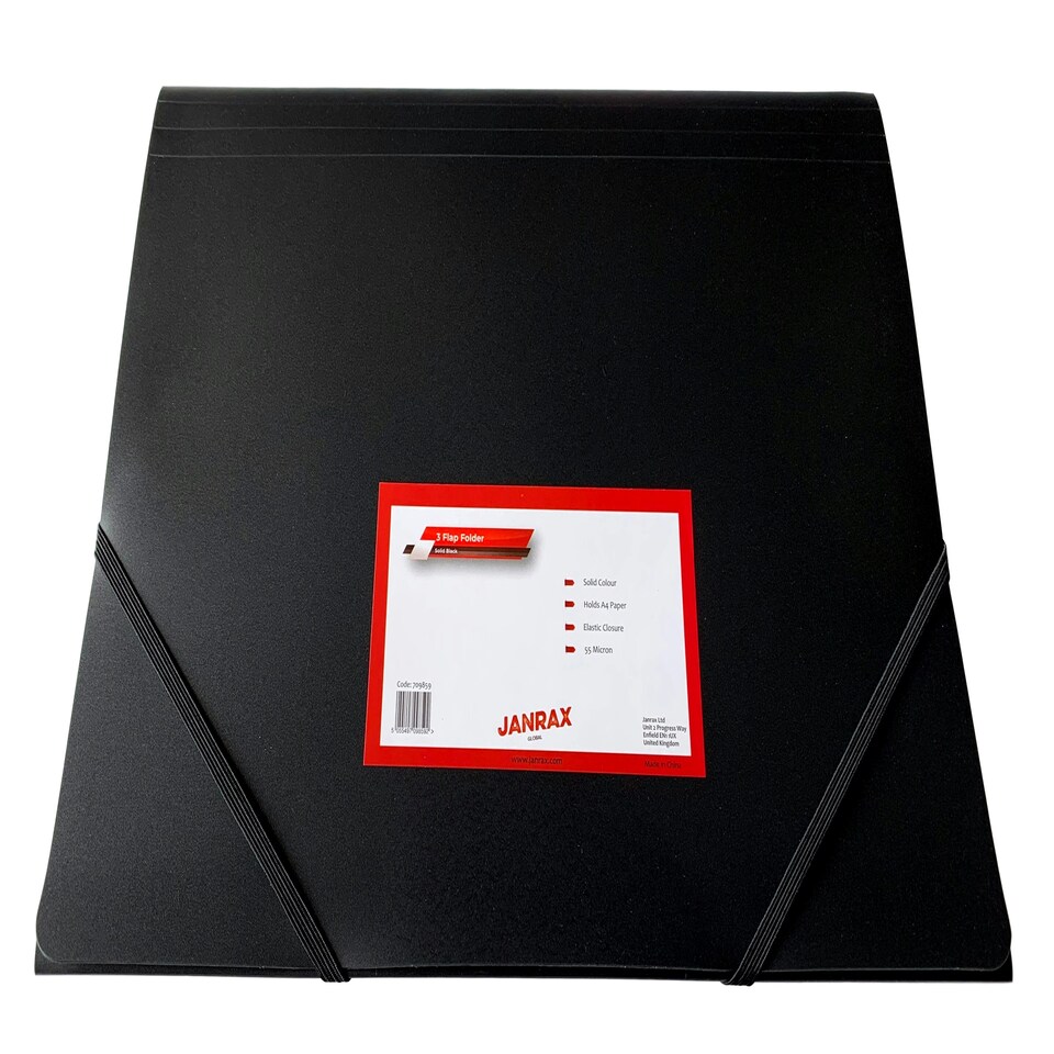 image 1 of Janrax A4 Black 3 Flap Folder with Elasticated Closure