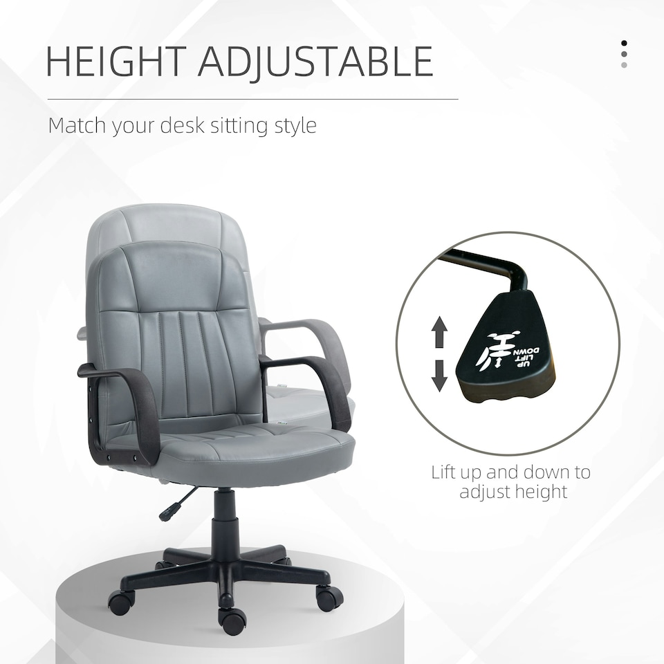 image 1 of HOMCOM PU Leather Office Chair Swivel Home Mid-Back Computer Desk Chair, Grey
