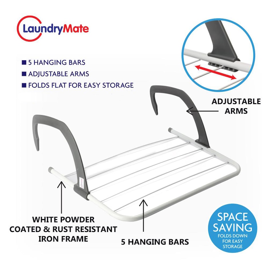 image 1 of 1Pc Over Radiator Airer Clothes Washing Drying Indoor Rack Adjustable Rail Dryer