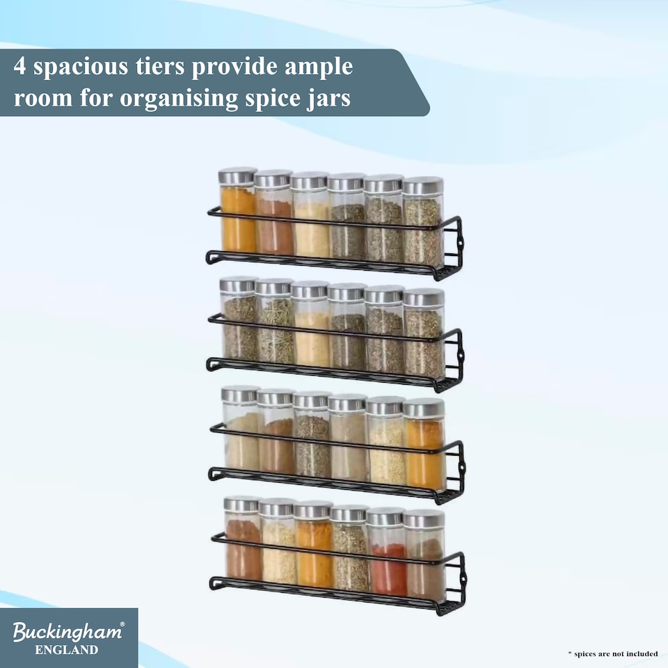 image 1 of Buckingham 4 Tier Spice Racks Organiser wall-mounted with Adhesive Stickers. | Silver