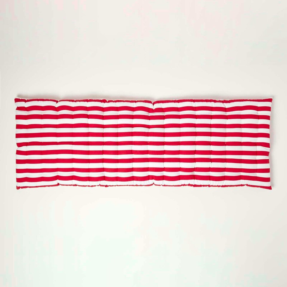 image 1 of Homescapes Garden Bench Cushion Luxury 3 Seater Cotton Stripe Indoor Outdoor Seat Pad | Red | 143 x 48 cm | 1