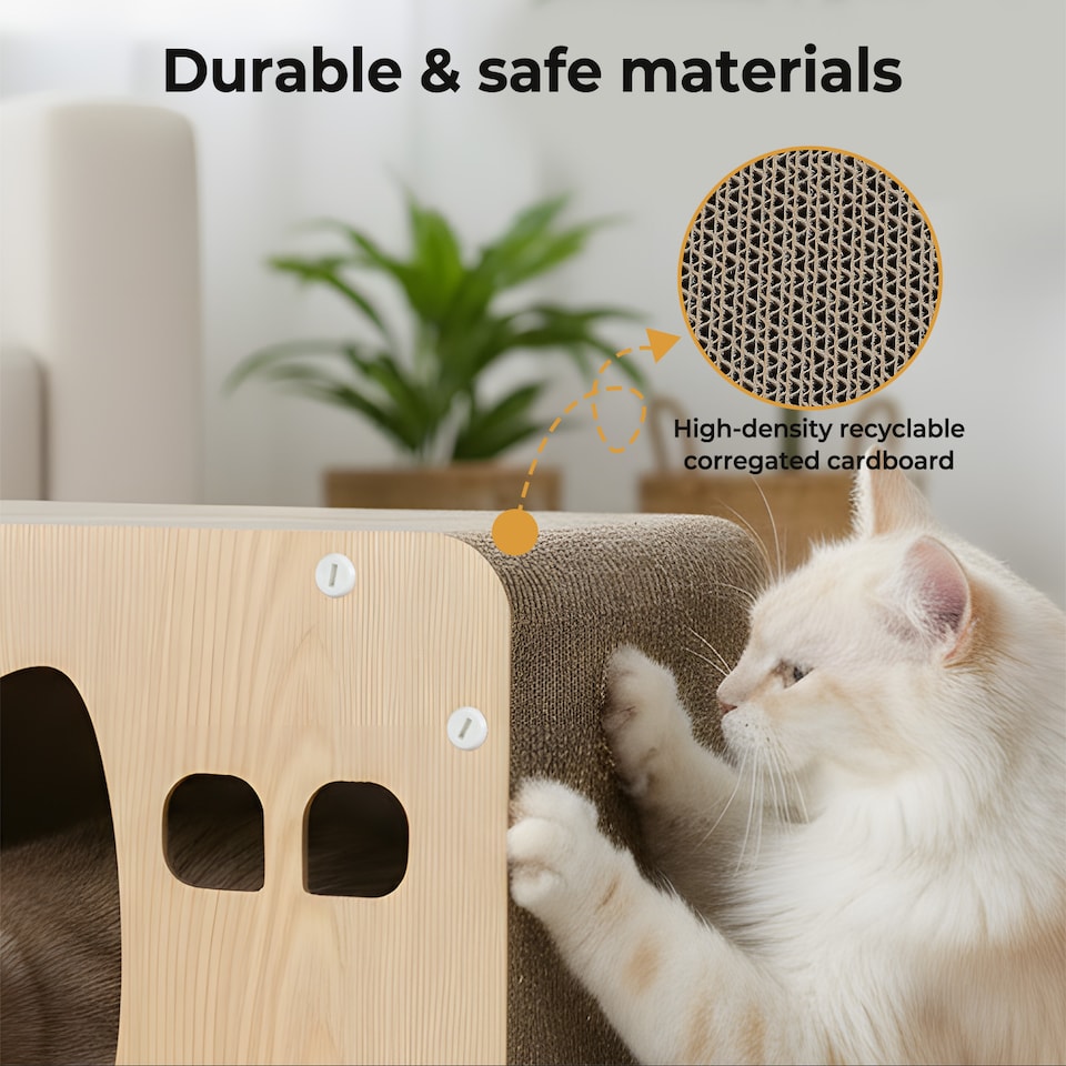 image 1 of Skylos Cat Scratching Post Cardboard House with Toy Indoor Cat Scratcher