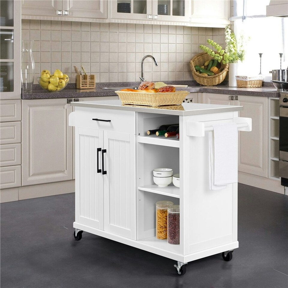 image 1 of Yaheetech Kitchen Island Cart with Stainless Steel Top & Storage