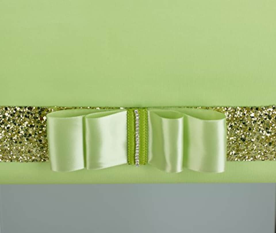 image 1 of FURNISHED Blackout Roller Blind with Gold Glitter Trim and Lime Bow Cut to Size | Green | Lime | (W) 180cm x (L) 165cm