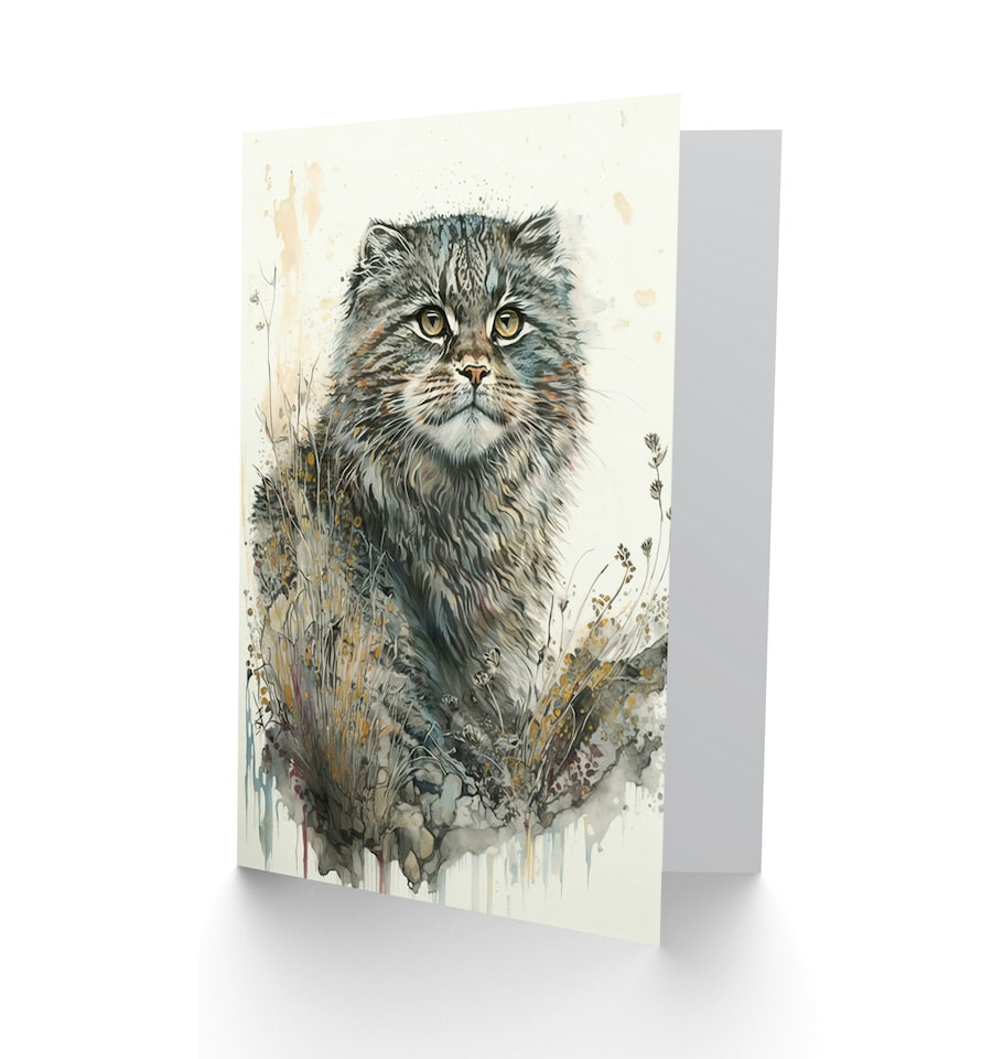 image 1 of Manul Pallas Cat Lover Wildflower Animal Portrait Greeting Card