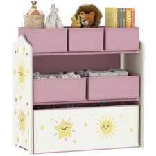 AIYAPLAY 3-Tier Kids Storage Shelf with 6 Removable Fabric Boxes | Pink | White | 63L x 30W x 66H cm | 1