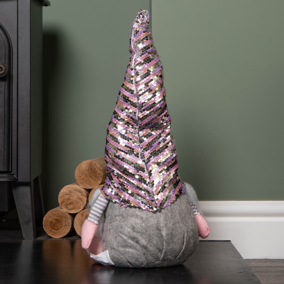 image 1 of 46cm Plush Christmas Bearded Gonk with Pink & Silver Sequined Hat Christmas Decoration