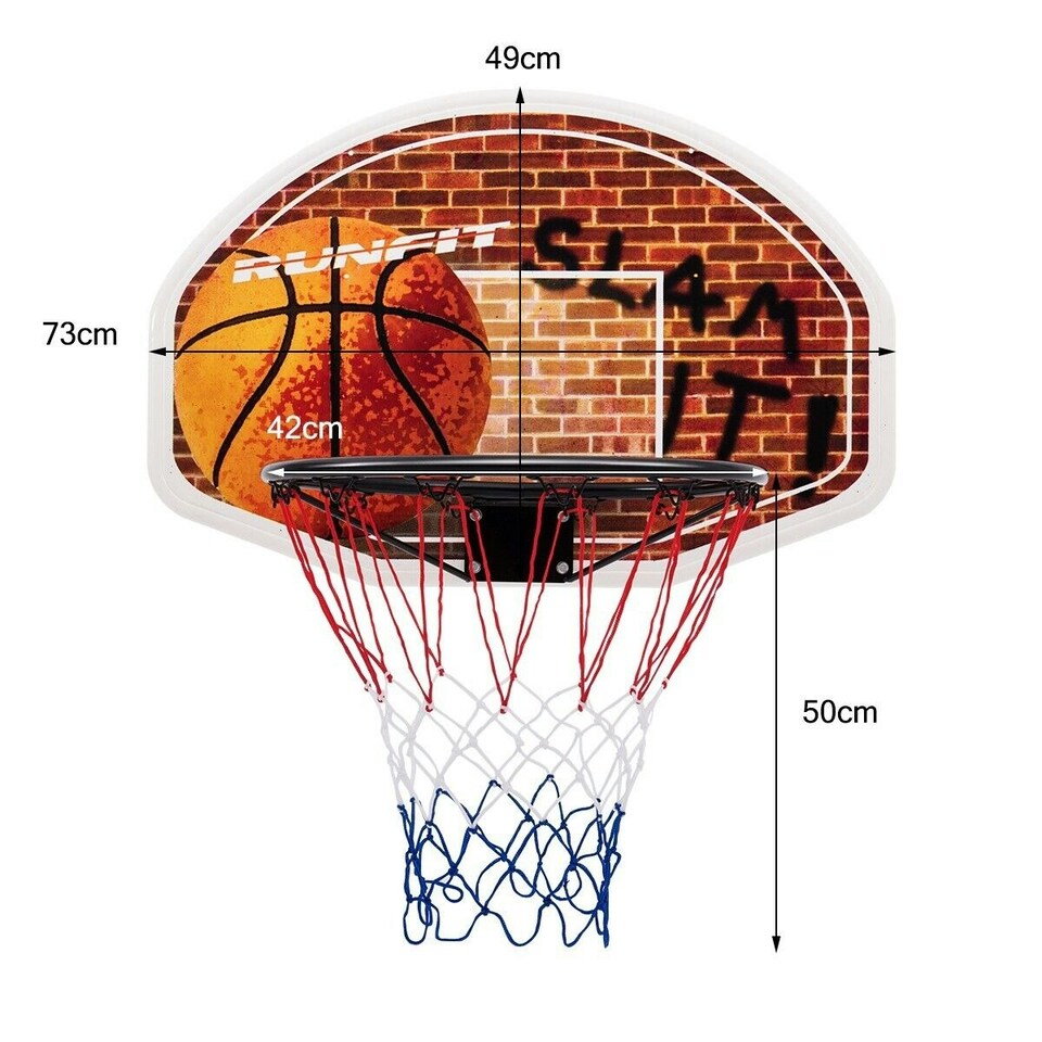 image 1 of COSTWAY Wall Mounted Basketball Hoop Backboard Set Rim 42cm Red | Standard