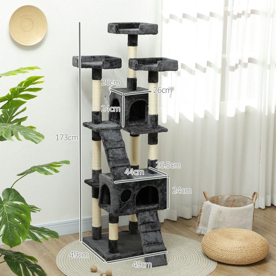 image 1 of PawHut 173cm Cat Tower Scratching Post Activity Centre for Indoor Grey