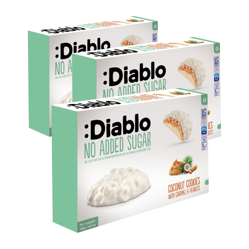 image 1 of Diablo No Added Sugar Caramel and Peanut Coconut Cookies 100g 3 Pack