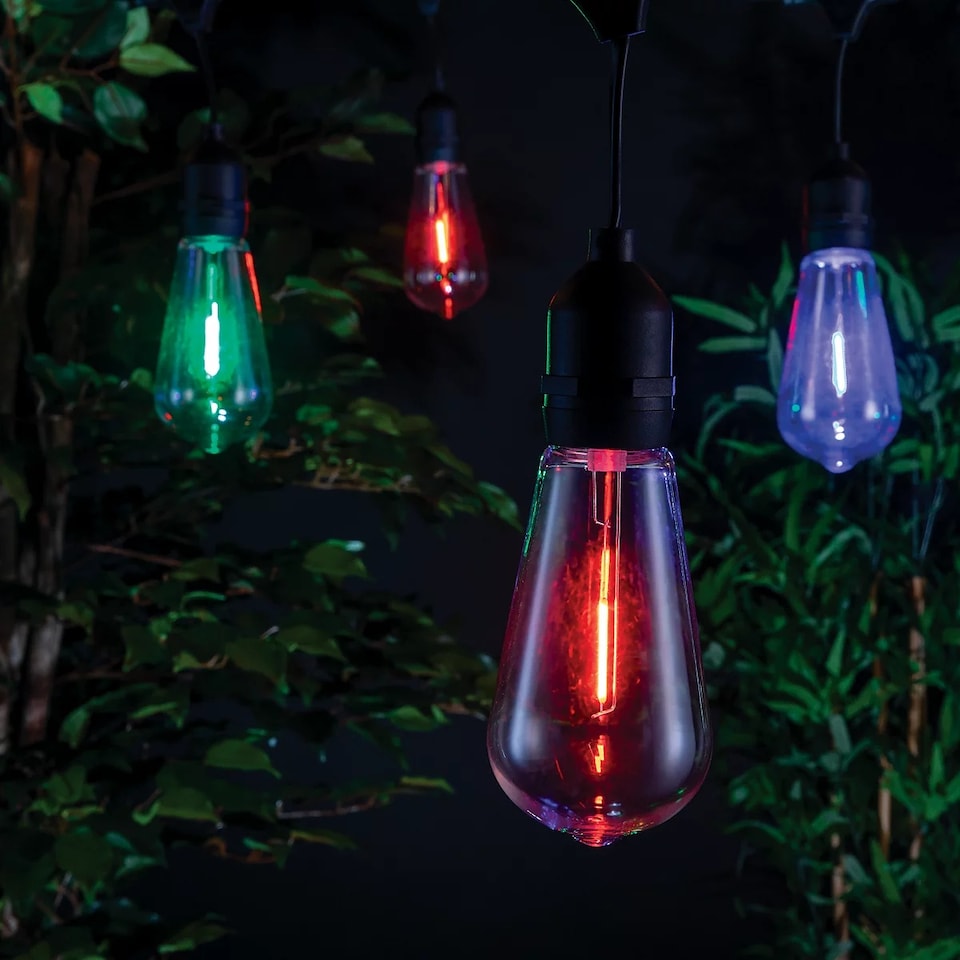 image 1 of TCP LED Festoon Lights,  10M Multi Coloured Outdoor & Indoor Lighting, ST64 E27 RGB Mains Powered