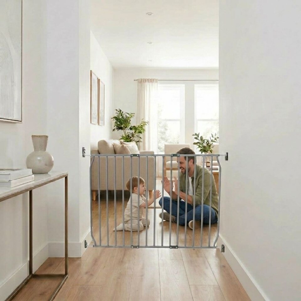 image 1 of Safetots Eco Screw Fit Baby Gate, Grey, 110cm - 120cm, Stair Gate for Toddler and Baby, Screw Fit Safety Barrier, Easy Installation Safety Gate