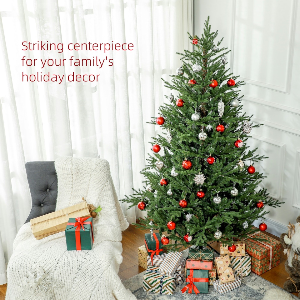 image 1 of HOMCOM 6 Foot Artificial Christmas Tree with Realistic Hinged Branches, Green