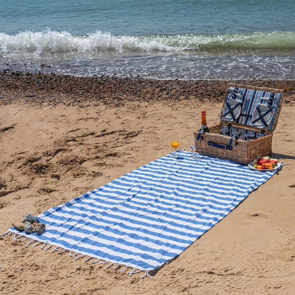 image 1 of Nicola Spring Turkish Soft Lightweight 100% Cotton Bath Towel - 170 x 90cm - Blue Stripe - Bath Towel Beach Towel Bath Sheet Beach Blanket Blue