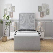 Sloomy Somerset Silver Plush Bed Frame With Mattress With 50" Upholstered Headboard 4'6 Double
