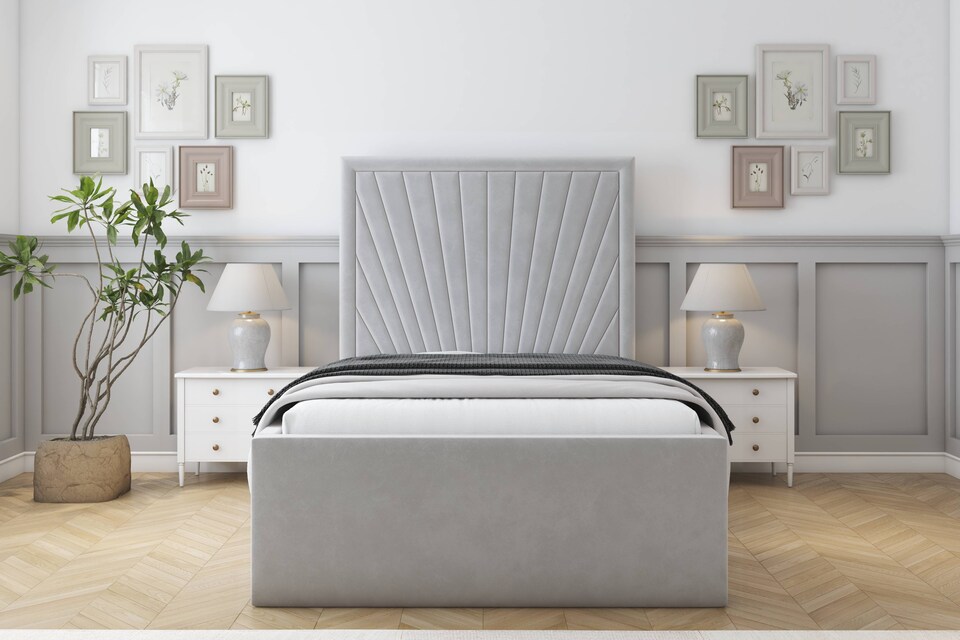 image 1 of Sloomy Somerset Silver Plush Bed Frame With Mattress With 50" Upholstered Headboard 4'6 Double