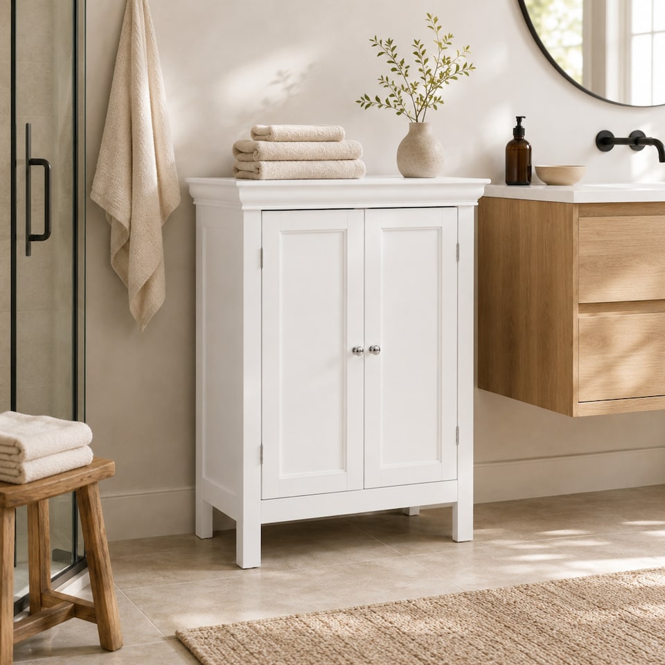 image 1 of Teamson Home Wooden Bathroom Floor Cabinet White Stratford