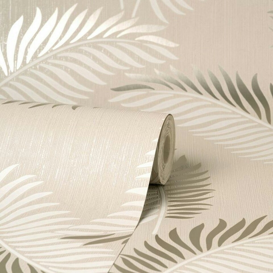 image 1 of Fine Decor Cascade Leaf Wallpaper - Cream/Gold - 10m x 53cm Cream