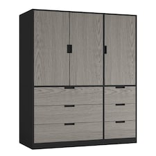 RIGA 3 Door 6 Drawer Wardrobe | Black | Black & Cedar Grey | 10 x 44.5 x 79 | 1