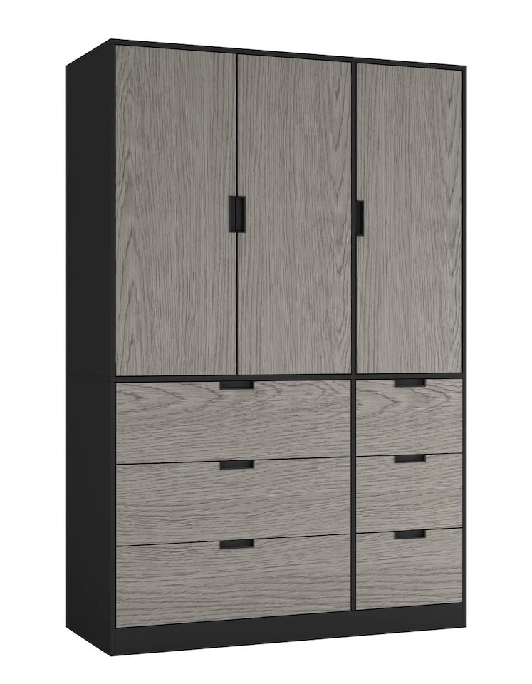 image 1 of RIGA 3 Door 6 Drawer Wardrobe | Black | Black & Cedar Grey | 10 x 44.5 x 79 | 1
