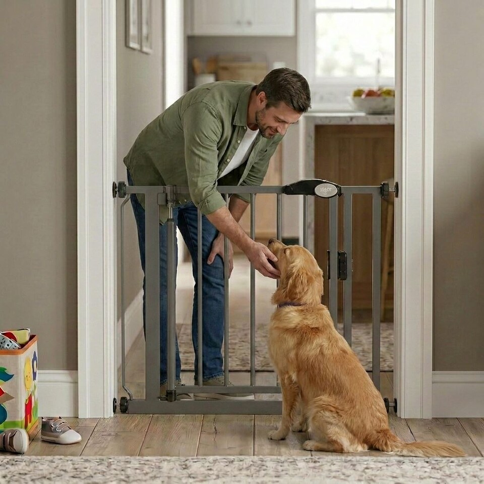 image 1 of Bettacare Auto Close Stair Gate, 147cm - 154cm, Slate Grey, Pressure Fit Safety Gate, Baby Gate, Safety Barrier for Doors Hallways and Spaces, Easy Installation