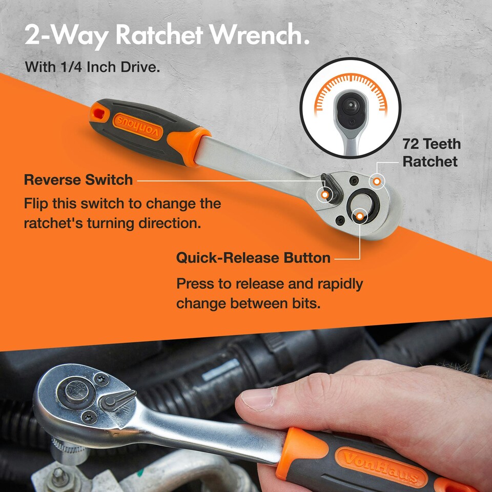 image 1 of VonHaus 130pc Socket and Bit Set with 72 Teeth Ratchet Handle