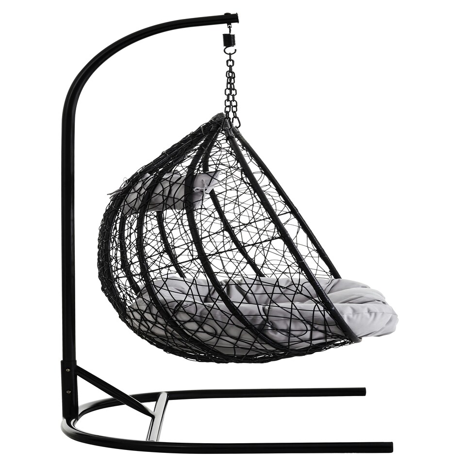 image 1 of Interiors by Premier Versatile Double Black Hanging Chair, Plush Comfort Bedroom Chair, Stable Indoor Chair with grey cusions