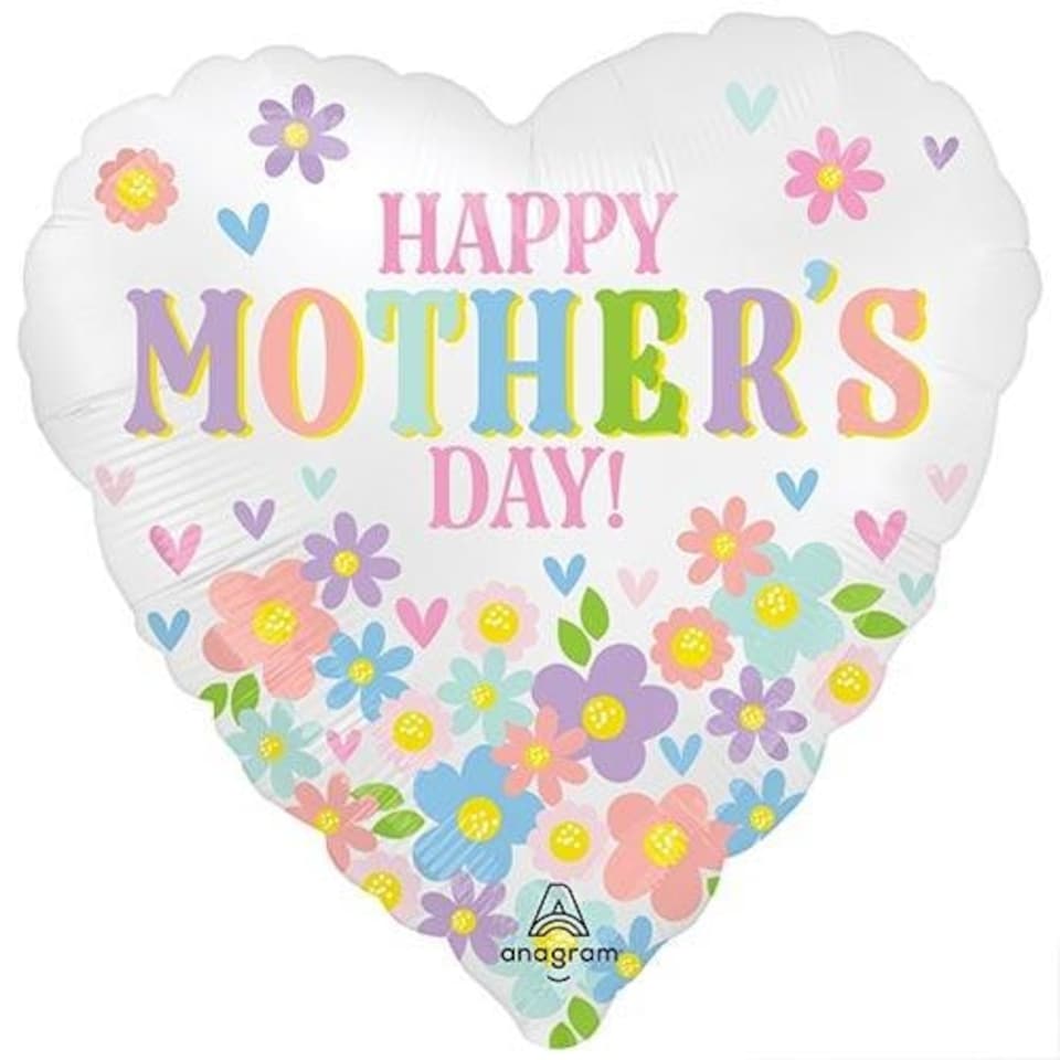 image 1 of Satin Happy Mother's Day Daisy Chain Heart Shape Foil Helium Balloon 46cm / 18 in White