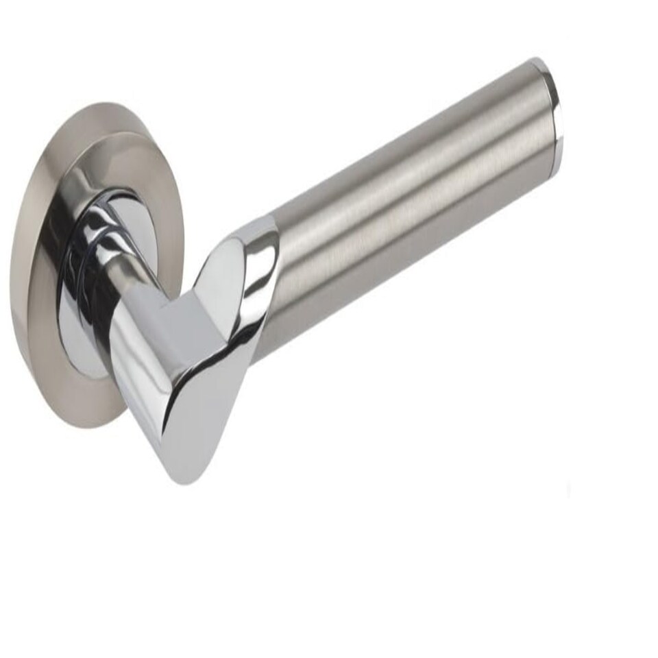 image 1 of Golden Grace 4 Pairs Titan Design Door Handles on Round Rose in Satin Nickel Polished Chrome with 2.5" Tubular Latch - 52mm Diameter Grey