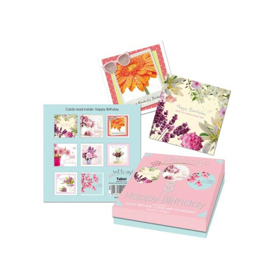 image 1 of 8 Mixed Floral Birthday Cards in Keepsake Box