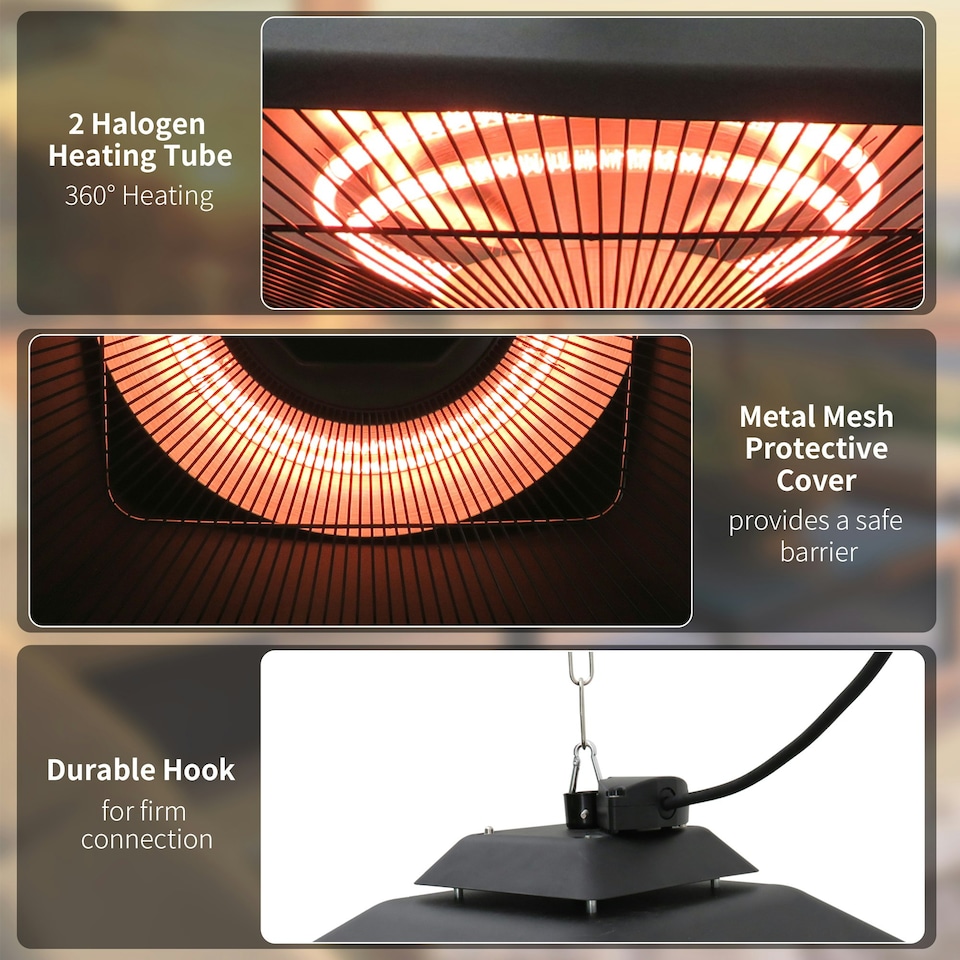 image 1 of Outsunny 2kw Electric Heater LED Halogen Heating Hanging Light Outdoor Remote