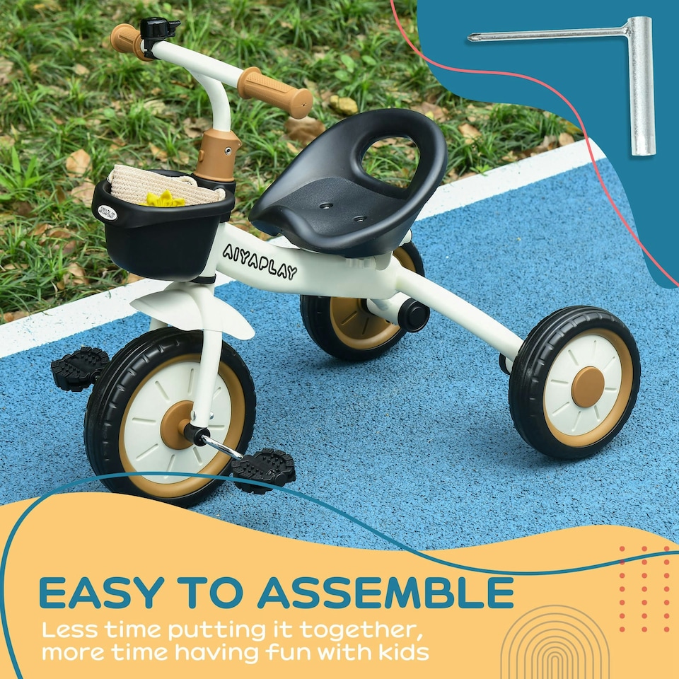 image 1 of AIYAPLAY Trike W/ Adjustable Seat Basket, Kids Tricycle for 2-5 Years Old, White
