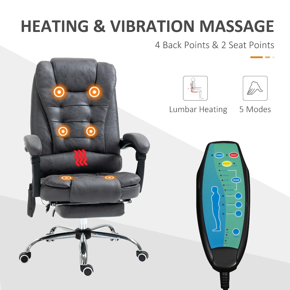 image 1 of Vinsetto Ergonomic Heated 6 Points Vibration Massage Chair Dark Grey